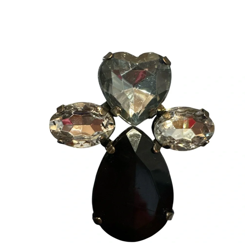 Simulated White & Black Diamond Faux Stone Pendant for Necklace Large Size NWT